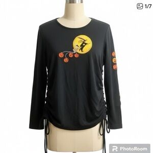 Vtg Y2K STUDIO TREAT Black Halloween Witch Graphic Long Sleeve Top Womens Medium